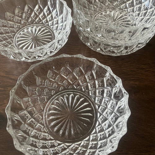 丸皿・小鉢／カップ・ボウル＞透明カットガラス 昭和 アンティーク