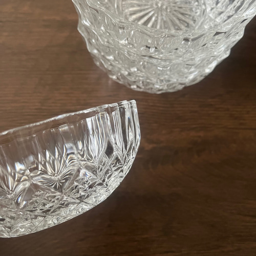 丸皿・小鉢／カップ・ボウル＞透明カットガラス 昭和