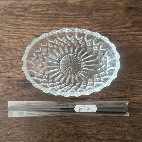 アンティーク 大皿楕円カットガラス