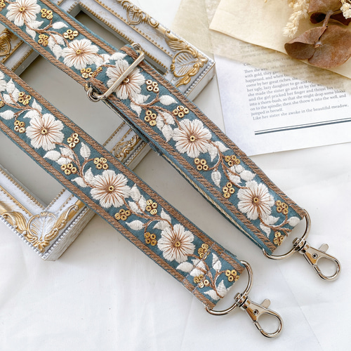 花柄刺繍 インド刺繍リボン スマホショルダー カリカリ スマホ 