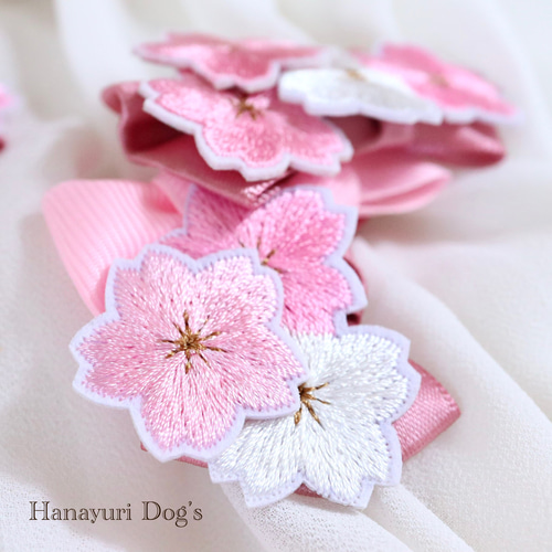 さくら サクラ 桜 1p 春 お花見 犬リボン バレッタ キッズ・子供リボン