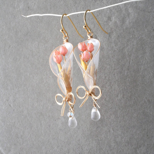 チューリップbouquet 花束 ピンク イヤリング/ピアス ディップアート