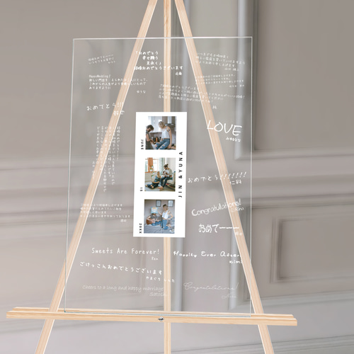 ウェルカムボード アクリル 透明 寄せ書き用 チェキ貼り付け用 写真