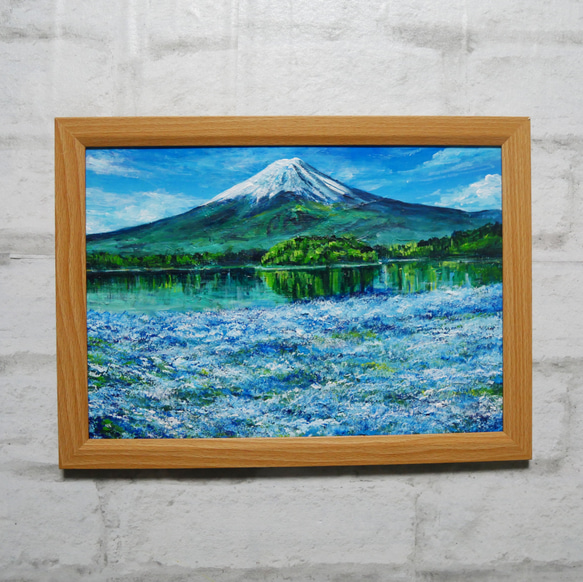 油絵 油彩 油彩画 絵 絵画 【ネモフィラと富士山】 絵画 HR 通販