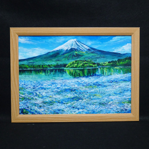 油絵 油彩 油彩画 絵 絵画 【ネモフィラと富士山】 絵画 HR 通販