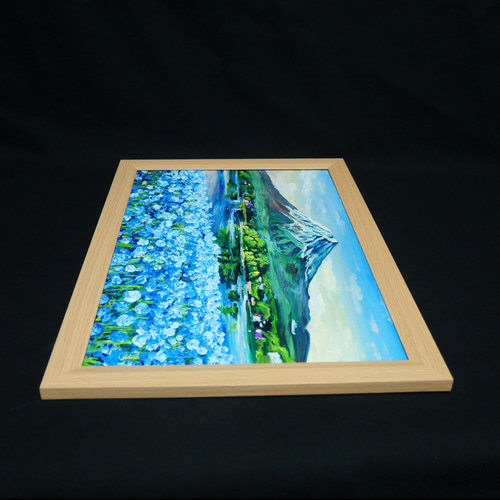 油彩画 原画「湖畔に揺れる青い奇跡」額装対応可/モダンインテリア
