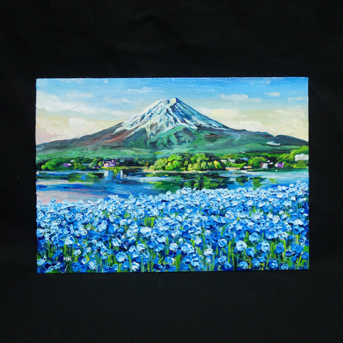 油彩画 原画「湖畔に揺れる青い奇跡」額装対応可/モダンインテリア