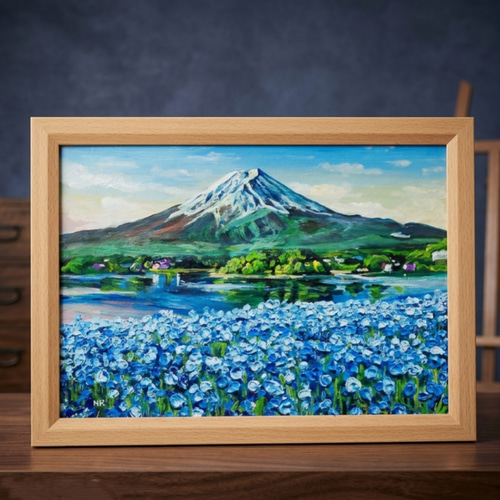 油彩画　「　ボタン園　」　原画　額付 油彩画 原画「湖畔に揺れる青い奇跡」額装対応可/モダンインテリア