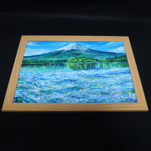 油絵 油彩 油彩画 絵 絵画 【ネモフィラと富士山】 絵画 HR 通販