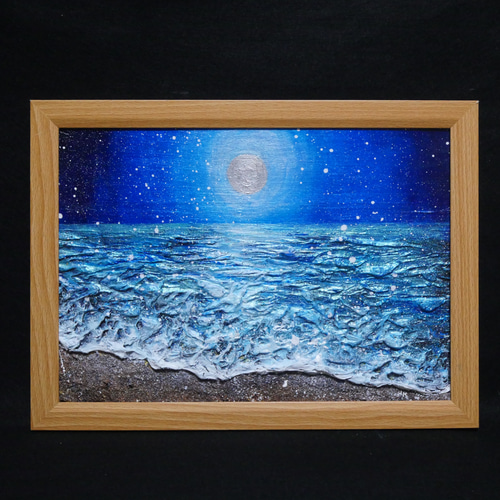 油絵 油彩 油彩画 絵 絵画【海雪の満月】 絵画 HR 通販 18922292
