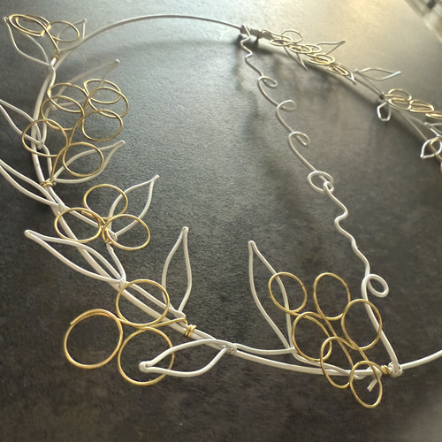 ミモザのwelcomeリース ホワイト ワイヤーアート リース 針金堂 通販