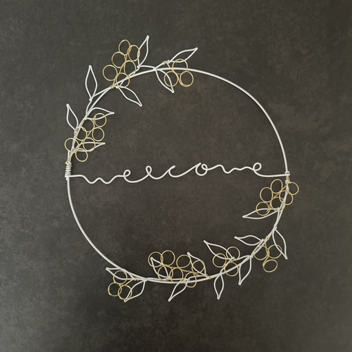 ミモザのwelcomeリース ホワイト ワイヤーアート リース 針金堂 通販