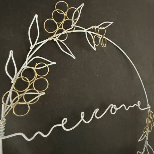 ミモザのwelcomeリース ホワイト ワイヤーアート リース 針金堂 通販