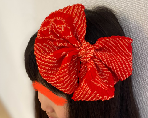 速達発送 赤 リボン 絞り ヘアアクセサリー 大きなリボン 髪飾り
