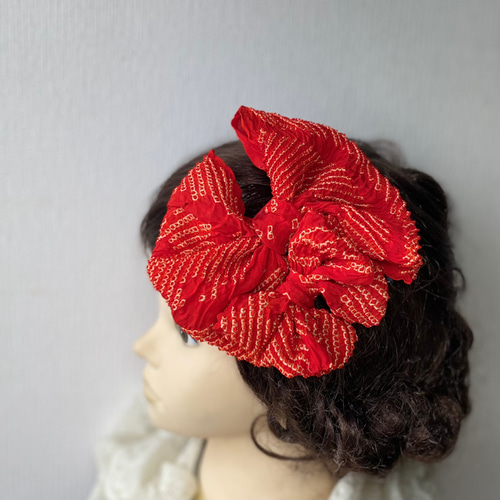 赤いリボン 絞り ヘッドドレス 髪飾り 七五三 ヘアアクセサリー m8
