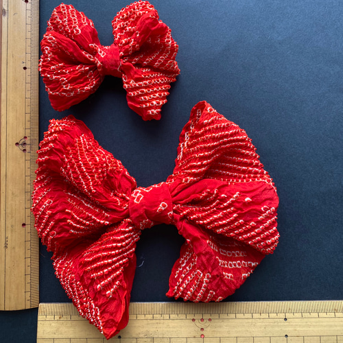 赤いリボン 絞り ヘッドドレス 髪飾り 七五三 ヘアアクセサリー