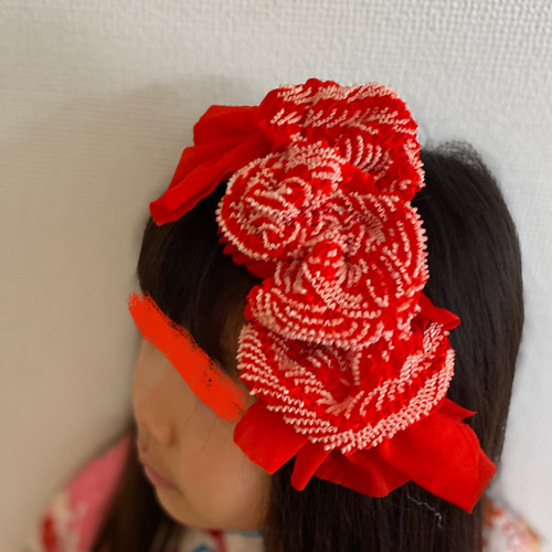絞り 赤 リボン ヘッドドレス 髪飾り 七五三 m8 その他ヘア