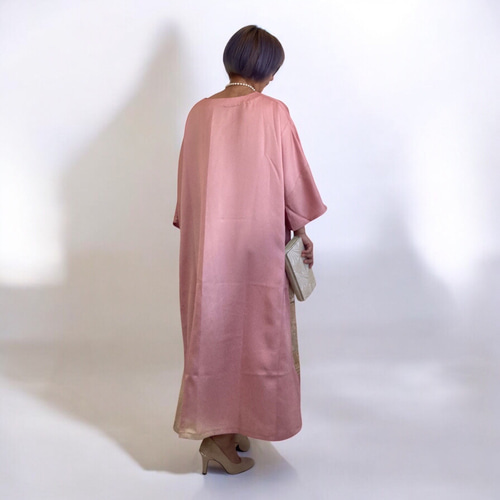 XL 訪問着リメイク ワンピース ,和柄 正絹 シルク 着物リメイク ドレス