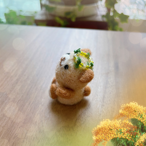 羊毛フェルトで作る 春の幸せを運ぶミモザのくまちゃん 羊毛フェルト