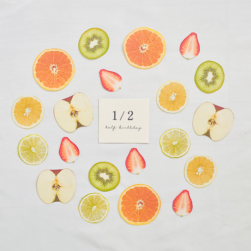 ハーフバースデー ハーフカット フルーツ フォト ペーパー フェイク