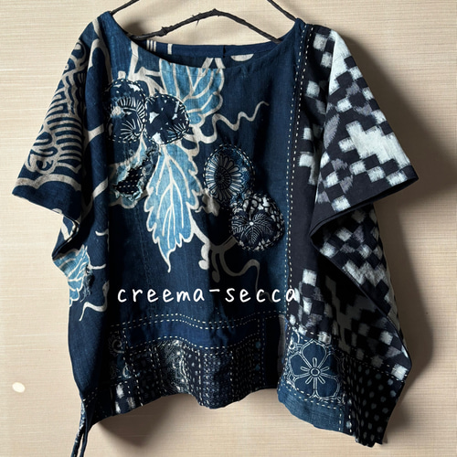 刺し子と筒描家紋と藍木綿のカットソー カットソー secca 通販｜Creema 