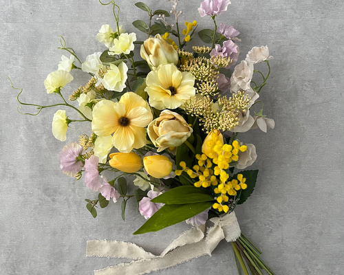 ミモザとスイートピーのブーケ ブーケ violaflower 通販 18923420
