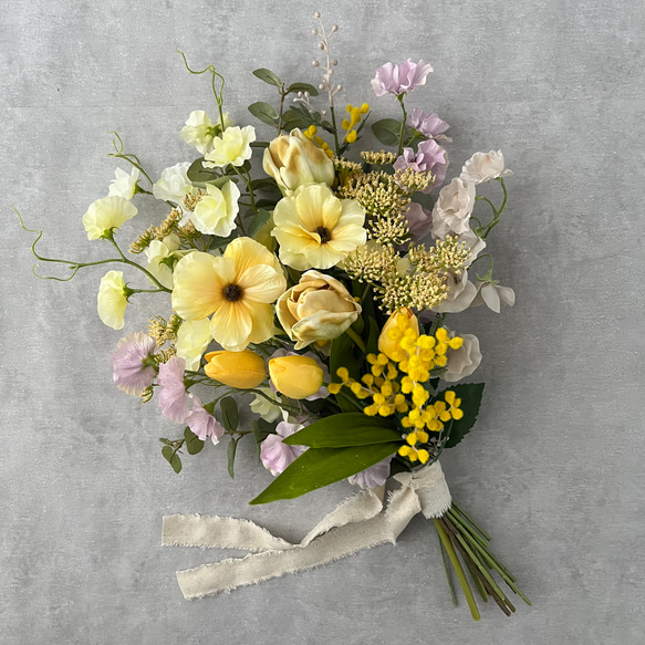 ミモザとスイートピーのブーケ ブーケ violaflower 通販 18923420