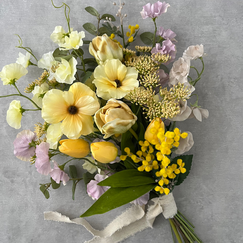 ミモザとスイートピーのブーケ ブーケ violaflower 通販 18923420