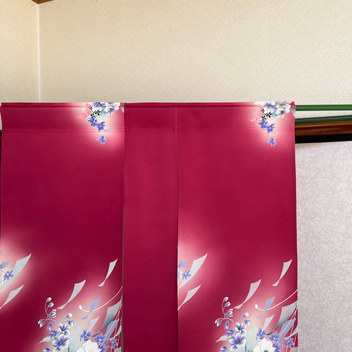 美品　着物リメイク　縮緬　のれん　暖簾　山葡萄籠お好きな方にもおすすめ