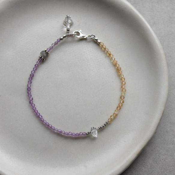 アメジスト × シトリン × ハーキマーダイヤモンド × カレンシルバー　華奢でシンプルなブレスレット 10枚目の画像