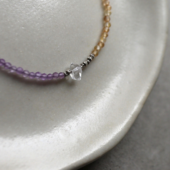 アメジスト × シトリン × ハーキマーダイヤモンド × カレンシルバー　華奢でシンプルなブレスレット 11枚目の画像