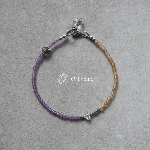 アメジスト × シトリン × ハーキマーダイヤモンド × カレンシルバー　華奢でシンプルなブレスレット 7枚目の画像
