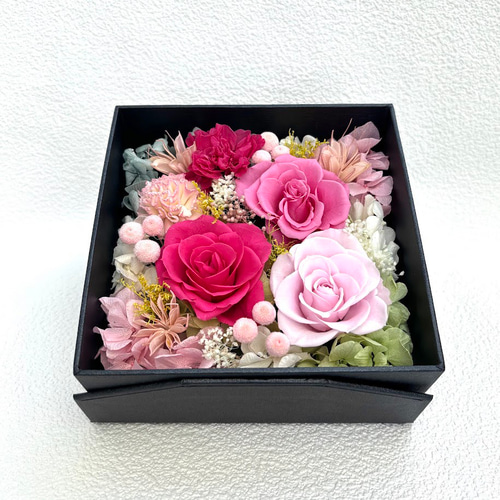 ふたがスタンドになる フラワーボックス プリザーブドフラワー/ピンク