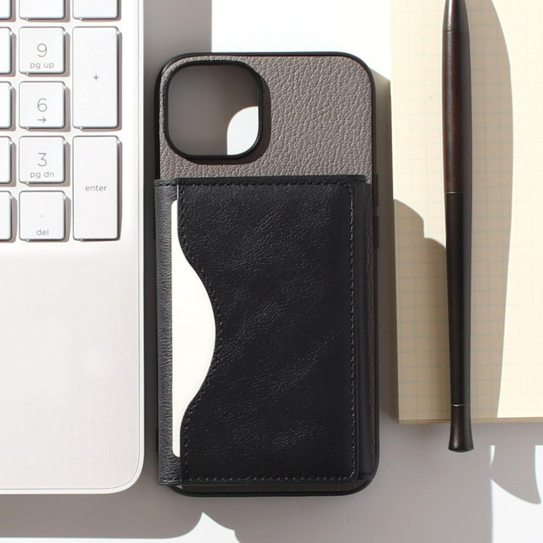 iphone ケース 本革 16 15 14 13 mini カード収納付き マグセーフ対応 レザー シルバー グレー