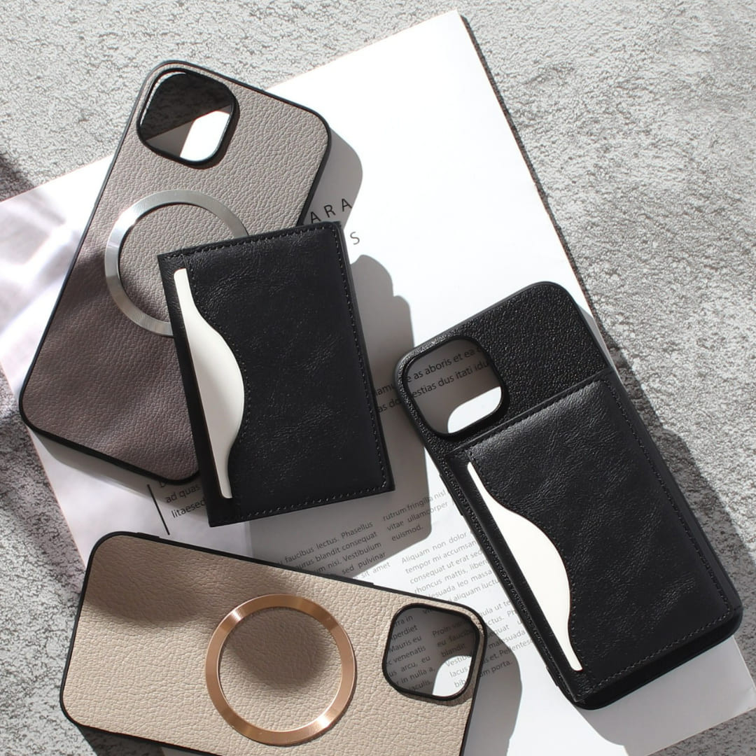 iphone ケース 本革 16 15 14 13 mini カード収納付き マグセーフ対応 レザー シルバー グレー