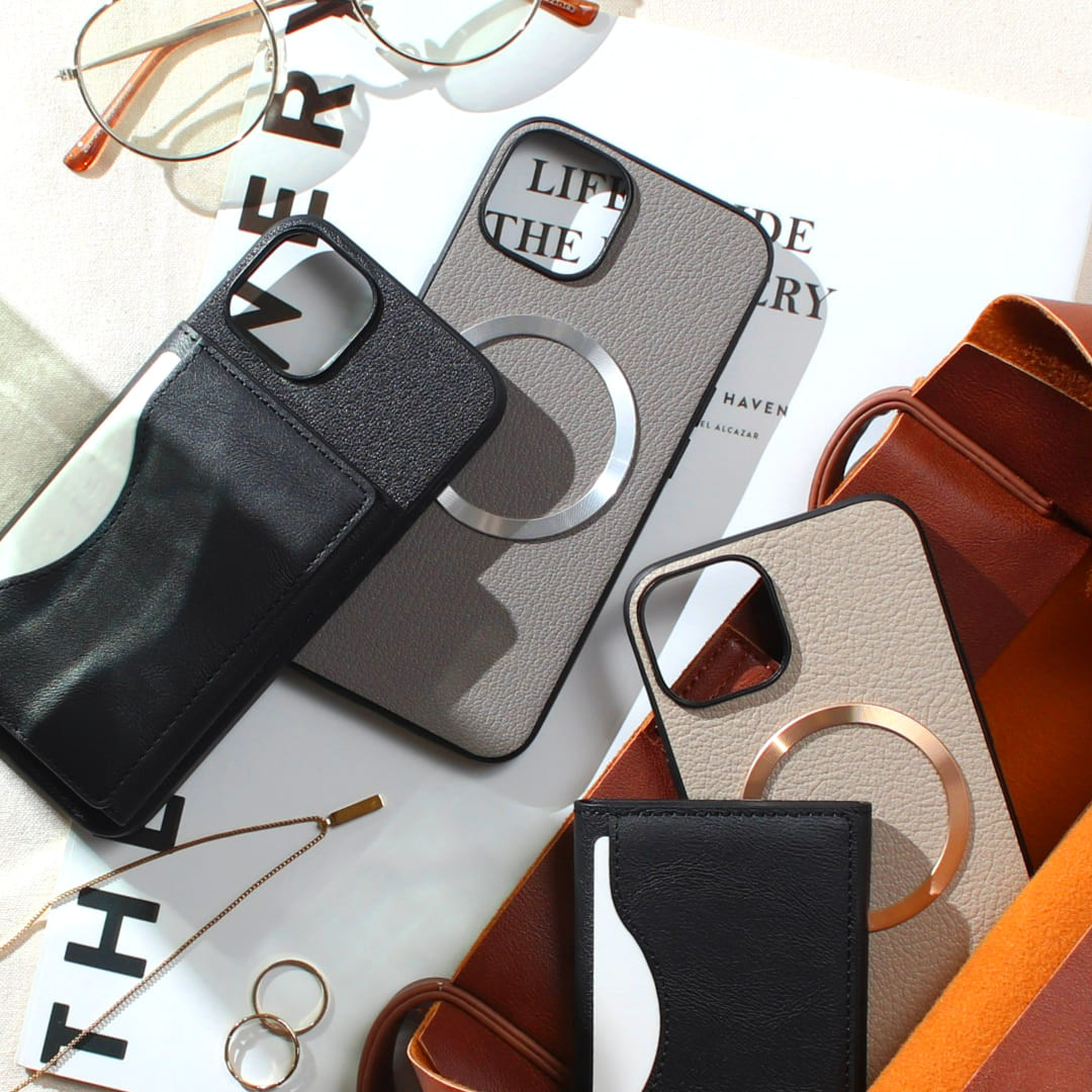 iphone ケース 本革 16 15 14 13 mini カード収納付き マグセーフ対応 レザー シルバー グレー