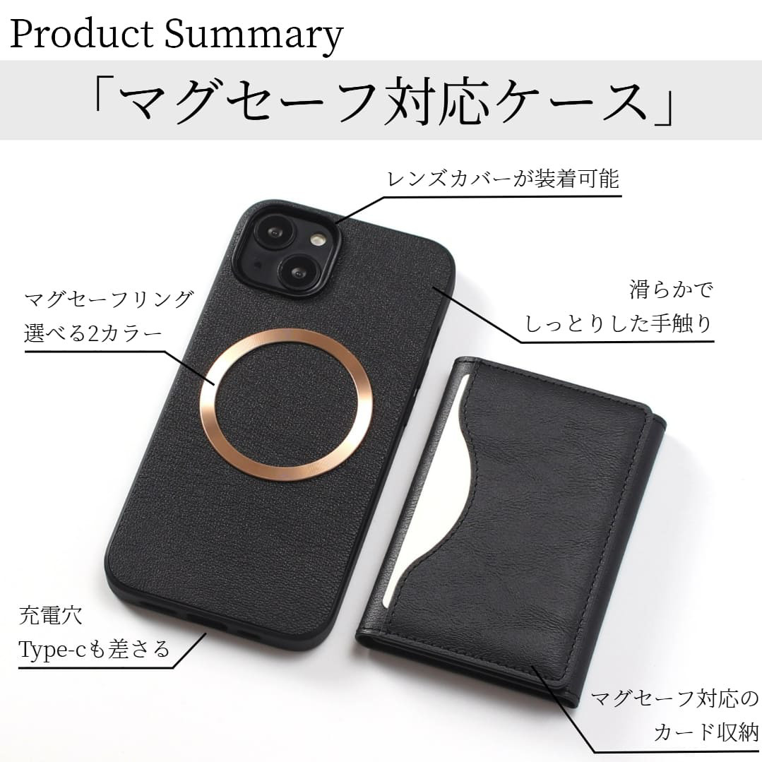 iphone ケース 本革 16 15 14 13 mini カード収納付き マグセーフ対応 レザー シルバー グレー