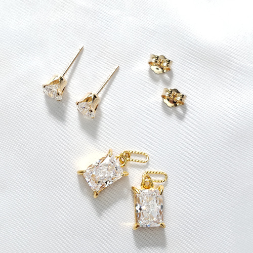 2Way スタッドピアス 14Kgf ハイカーボンダイヤモンドチャーム
