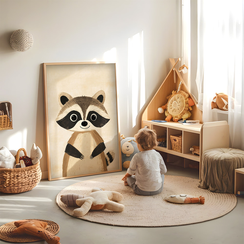 子供向けアートポスター アライグマ 大きな瞳 ナチュラル インテリア