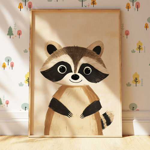 子供向けアートポスター アライグマ 大きな瞳 ナチュラル インテリア