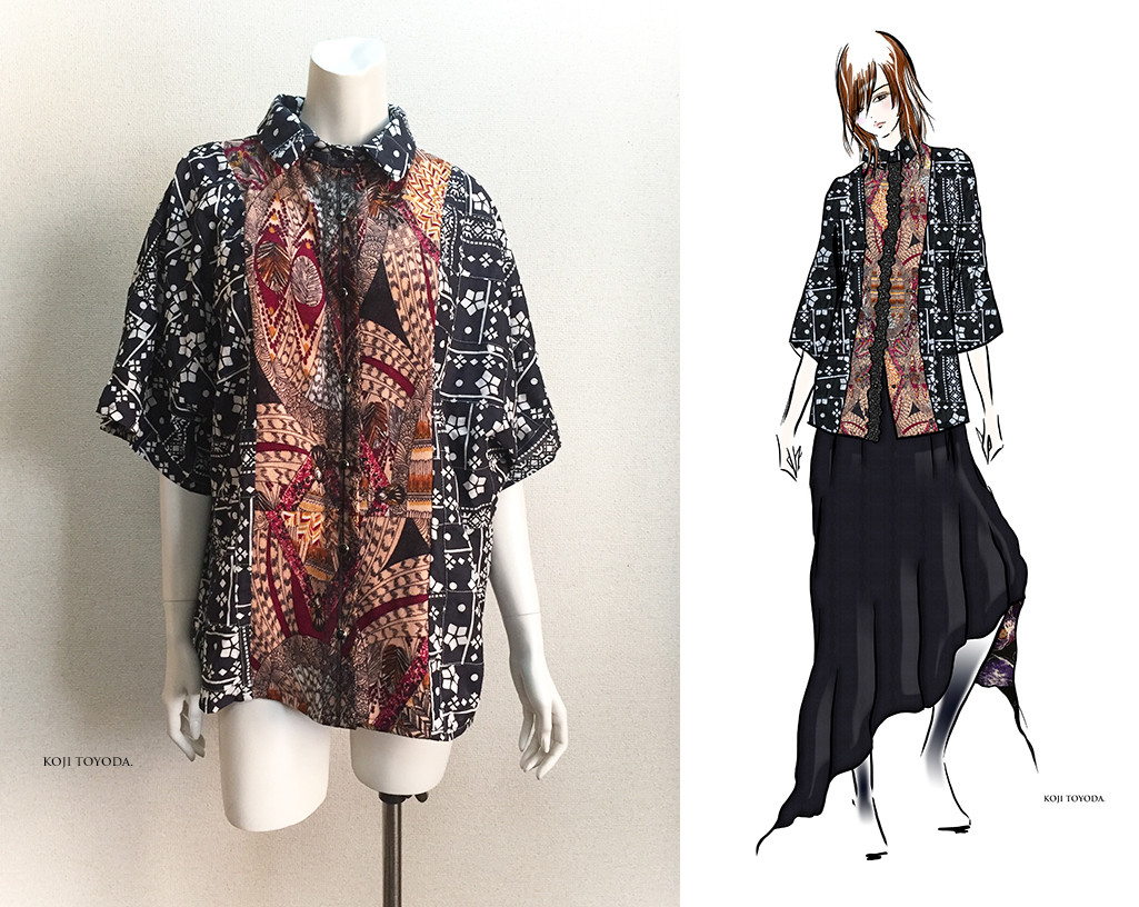 【1点もの・デザイン画付き】2種素材（ニット＆パッチワーク）ゆったりブラウス（KOJI TOYODA）