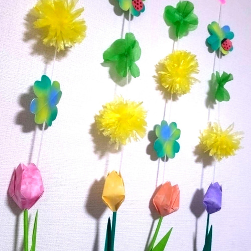 ✾クローバー・たんぽぽ✾ ☆両面対応☆チューリップ 春 吊るし飾り