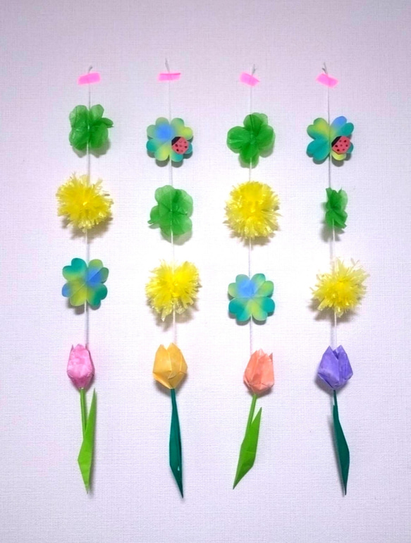スノーマン、チューリップ ペーパーファン×8 壁面折り紙 春の花