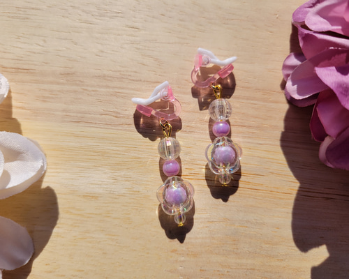 19.ハンドメイド 子供用イヤリング キッズイヤリング カラフル 紫