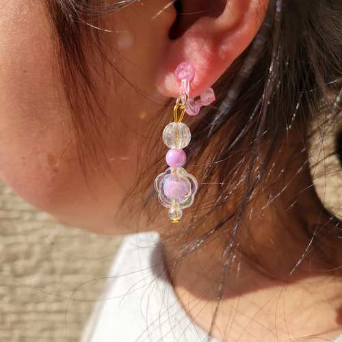 19.ハンドメイド 子供用イヤリング キッズイヤリング カラフル 紫