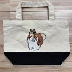 トイプードルバッグ、刺繍、白プー、ポケット付きトートバック