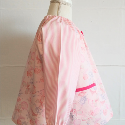 長袖スモック110size♡キラキラリボンとティアラ×ストライプ袖 子供服