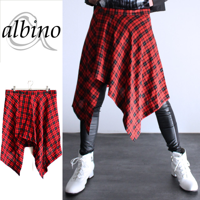 チェック柄アシンメトリーデザインフラップスカート