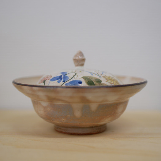 京焼・清水焼　蓋つき珍味入れ　春草