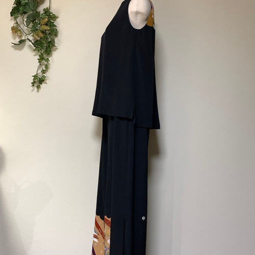 着物リメイク 総刺繍柄ワイドパンツのセットアップ ロングパンツ